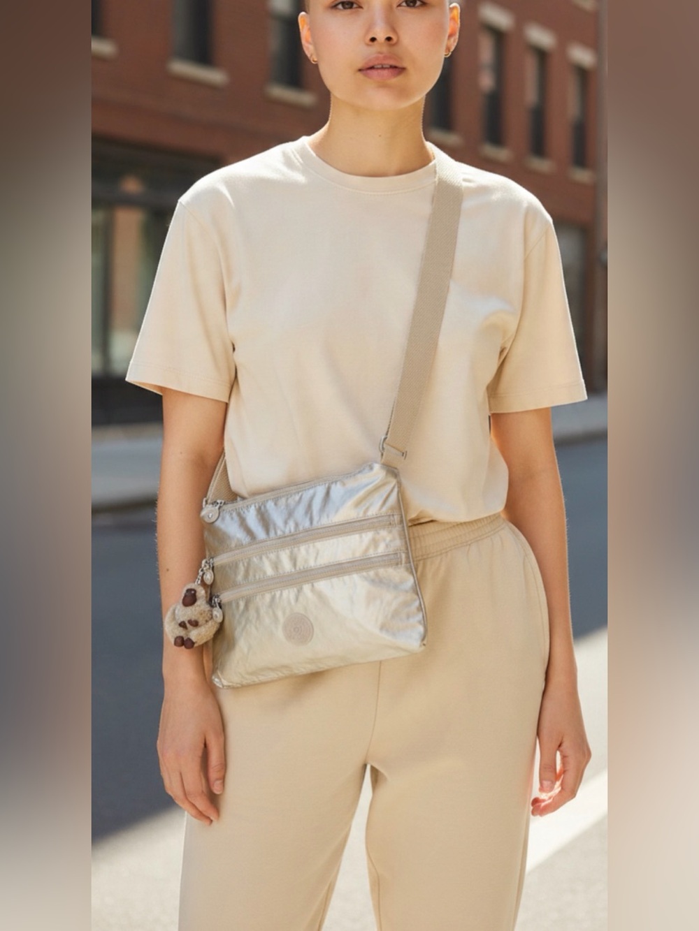 Kipling Metallic Silver Crossbody Pouch with Adjustable Strap